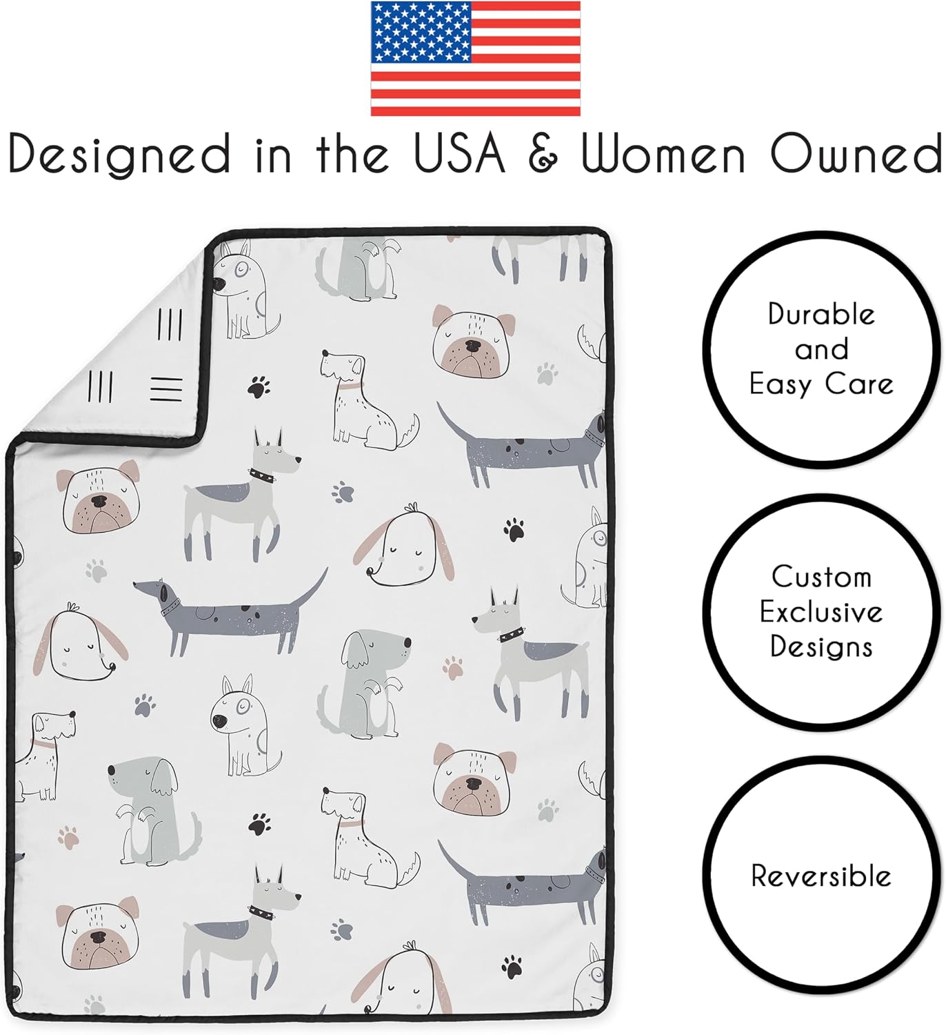 Sweet Jojo Designs 6-Piece Baby Crib Bedding Set (Dog) for Boys/Girls, Infants/Nursery incl. BreathableBaby Mesh Liner Blanket, Fitted Sheet, Skirt, Diaper Stacker (Gender Neutral, Modern, Puppy, Pet)