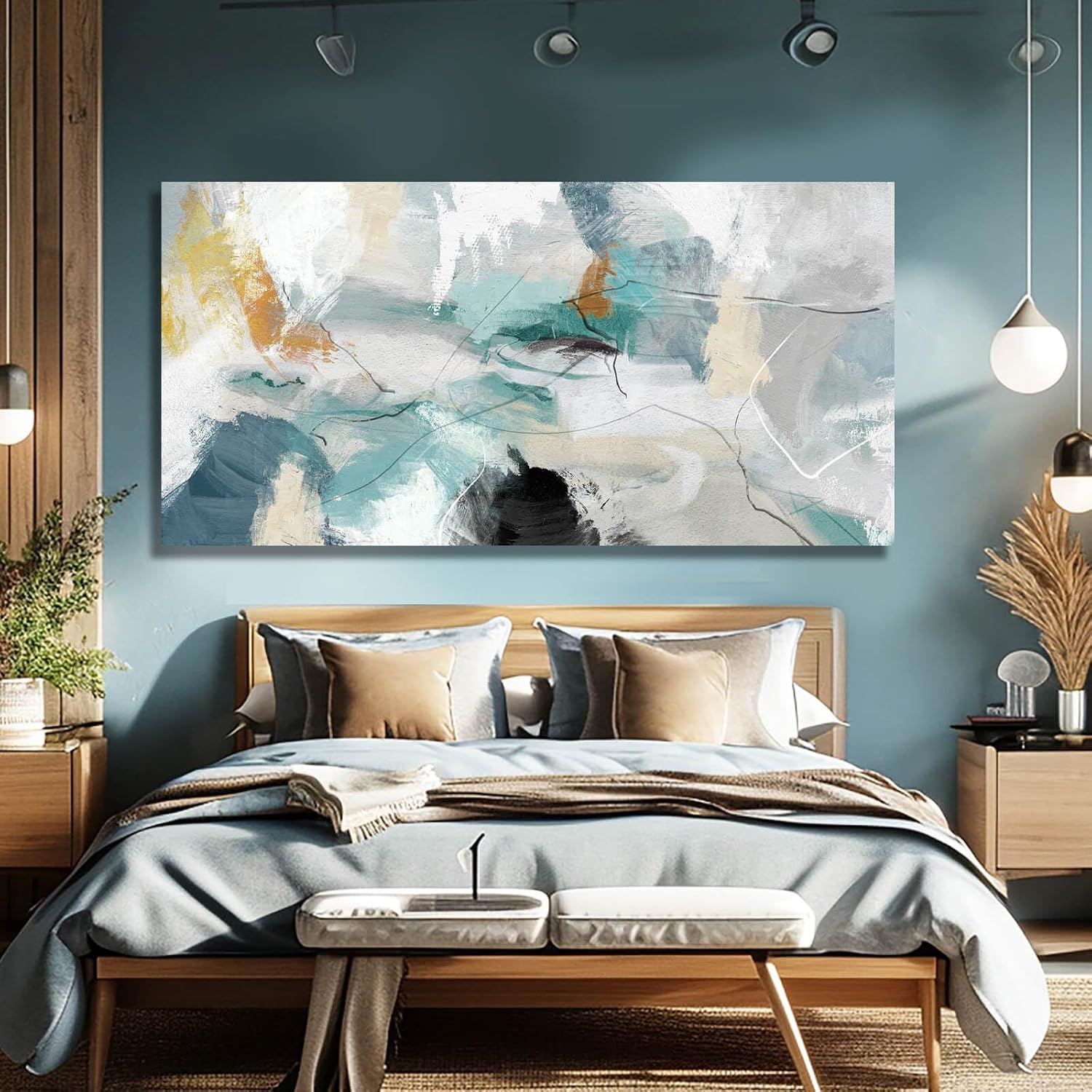 SOUGUAN Green Wall Art Abstract Wall Decor Teal Pictures Canvas Prints Artwork for Walls 29'x58'