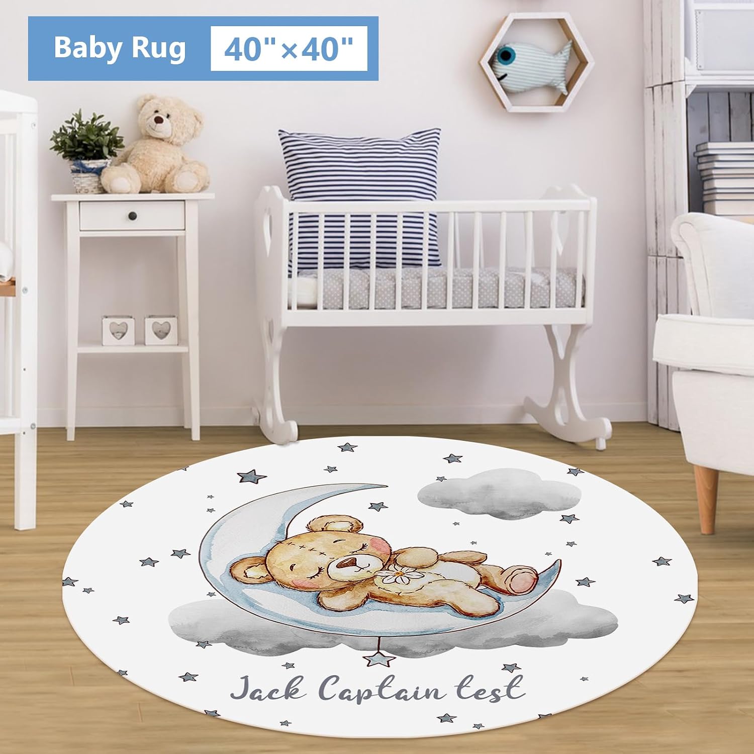 KAINSY Personalized Crib Set, 5 Pcs Custom Baby Bedding with Name, Double Layer Nursery Bedding for Boy Girl, Soft Moon Bear Bedding Set, Gifts for Toddler, Infant, New Parents