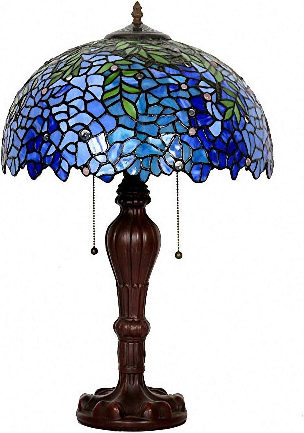 MAGCOLOR Table Lamps, Tiffany Style Stained Glass Purple Wisteria Table Lamp with 16 inches Handmade Lampshade and Brown Round Lamp Base Made of Zinc Alloy,Suitable for Decorating Room