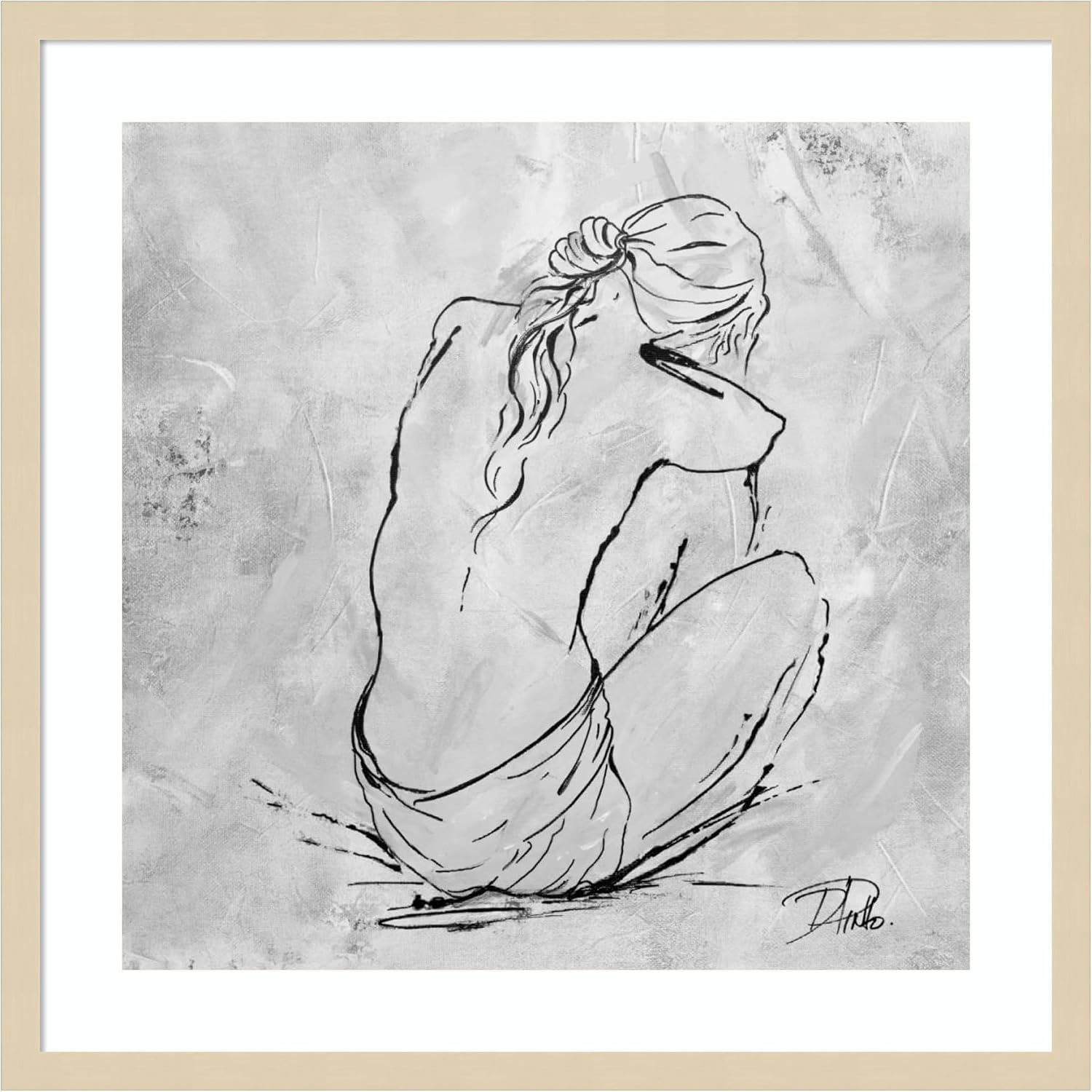 Amanti Art Framed Wall Art Print 25x25 Nude Sketch I by Patricia Pinto, Abstract Wall Art, Modern Contemporary Decor, Medium Poster Painting Artwork for Living Room, Bedroom, Bathroom, Kitchen,