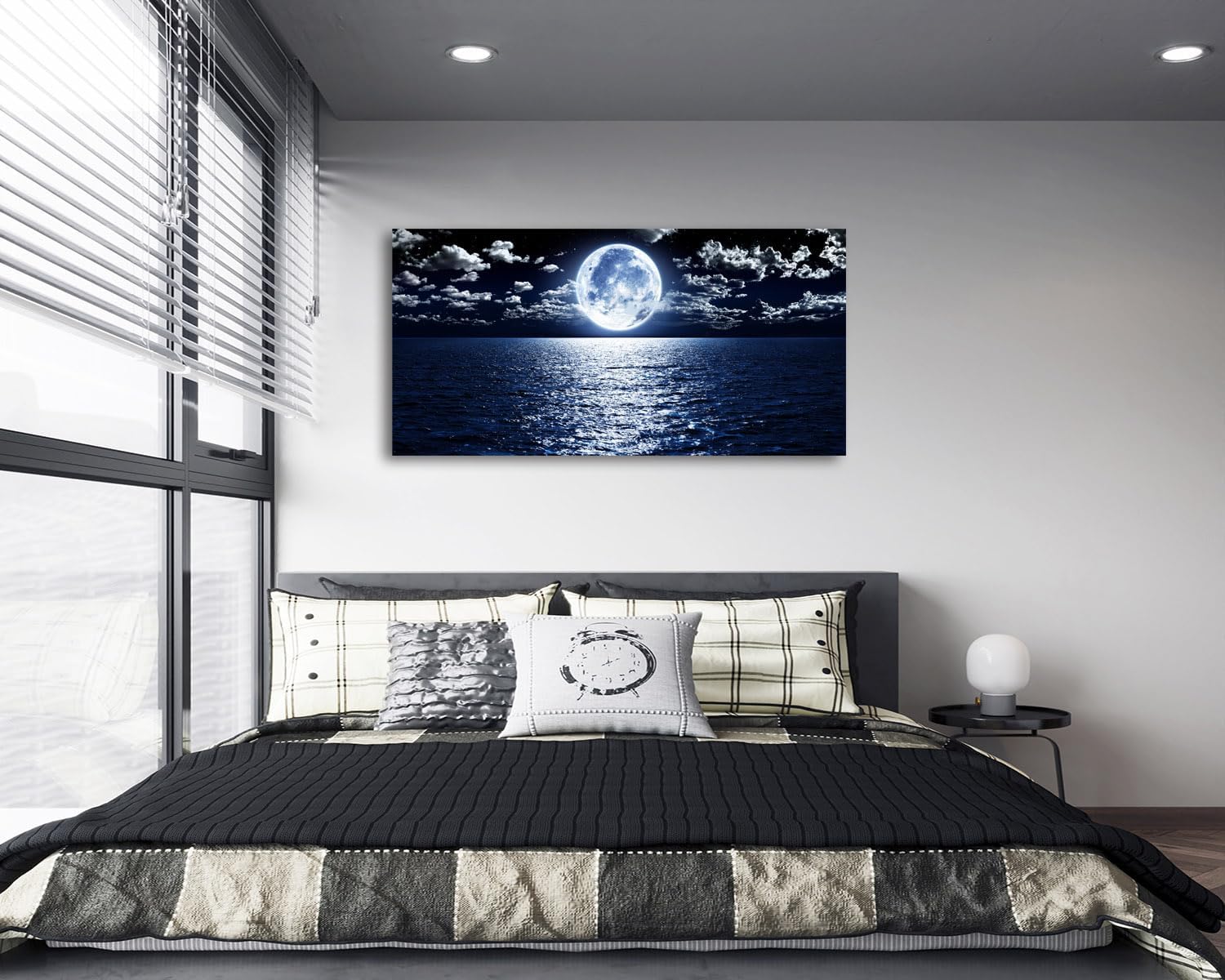 Cao Gen Decor Art S06998 Wall Art Canvas Prints Moon Sea Ocean Landscape 1 Panels Full Moon in Cloud Pictures Paintings Stretched and Framed for Living Room Bedroom Kicthen Office Artwork