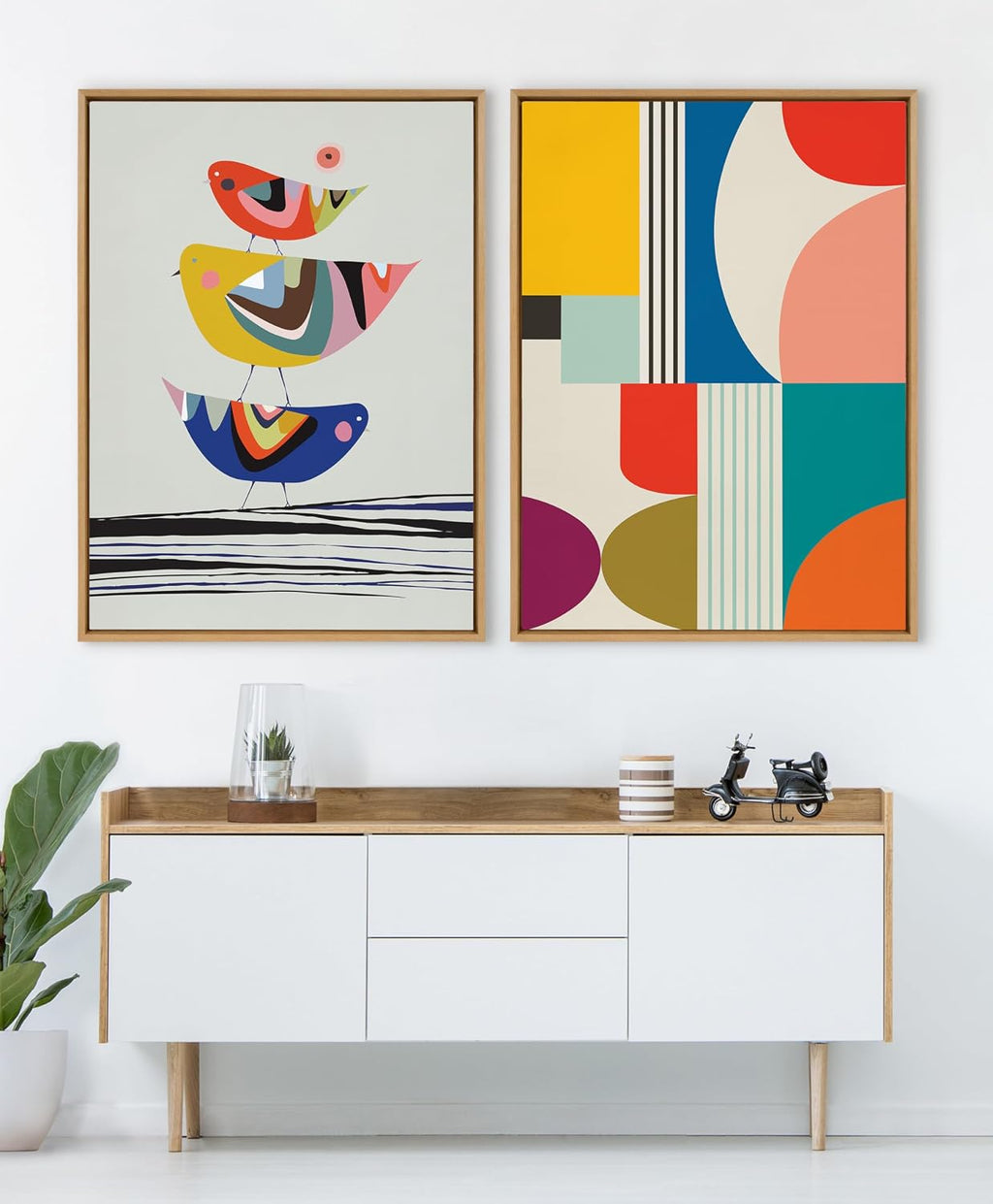 Kate and Laurel Sylvie Mid Century Modern Pattern Framed Canvas Wall Art by Rachel Lee of My Dream Wall, 31.5x41.5 Natural, Colorful Abstract Art for Home Wall Decor