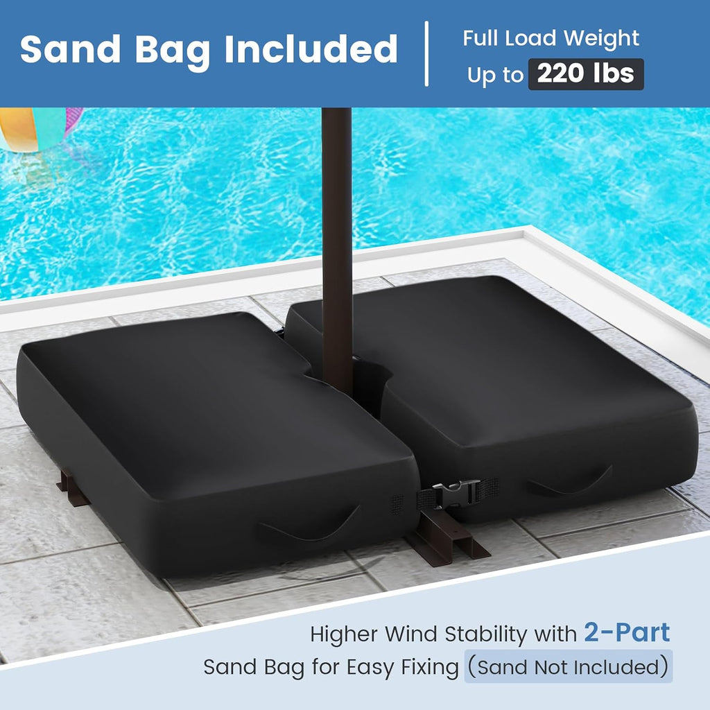 Tangkula 10FT Offset Patio Umbrella with Base Included, Outdoor Cantilever Umbrella with 40 Solar LED Lights, Tilt Adjustment, Crank Handle, Vented Top, Sand Bags for Pool Yard Deck (Navy)