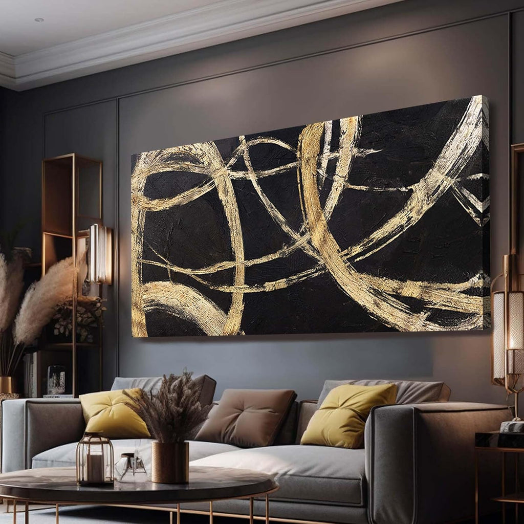 VAYIMDH Black And Gold Pictures for Living Room Black Wall Decor Minimalist Wall Decorations Abstract Wall Paintings 29'x 58' for Office