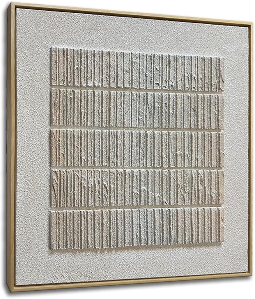 Slyart Beige Textured Wall Art Beige Minimalist Plaster Painting on Canvas 3D Wabi Sabi Wall Art Neutral Home Decor