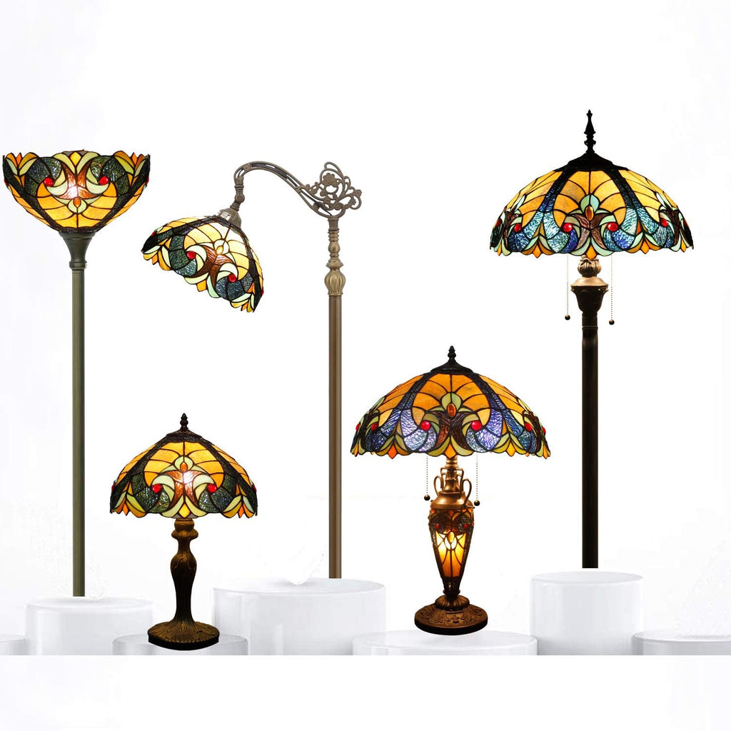 WERFACTORY Tiffany Lamp Yellow Stained Glass Liaison Mather-Daughter Vase Table Lamp 16X16X24 Inch Antique Desk Reading Light Decor Bedroom Living Room Home Office S160E Series