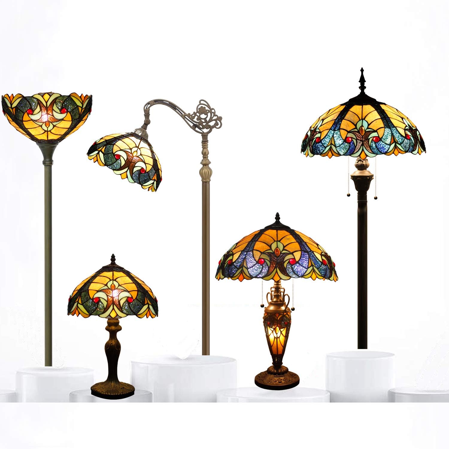WERFACTORY Tiffany Lamp Yellow Stained Glass Liaison Mather-Daughter Vase Table Lamp 16X16X24 Inch Antique Desk Reading Light Decor Bedroom Living Room Home Office S160E Series