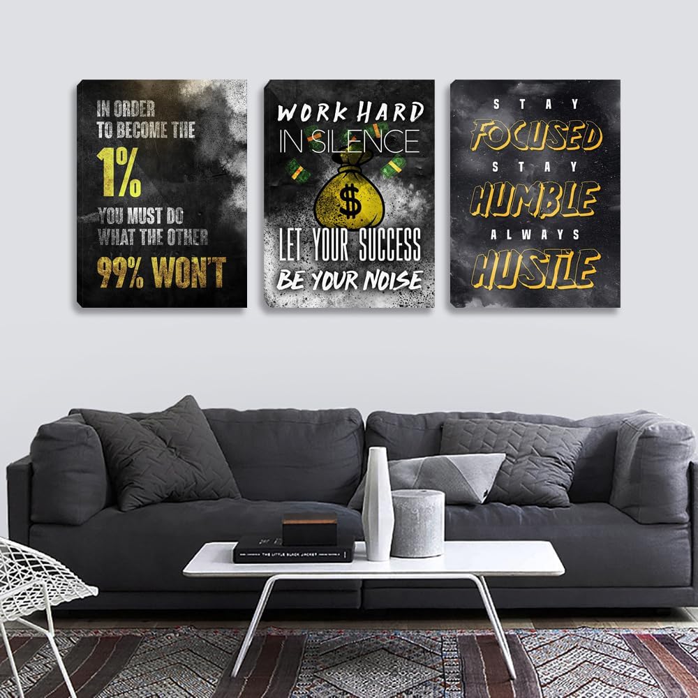 Motivational Canvas Wall Art Inspirational Entrepreneur Hustle Poster Prints Art Office Decor Work Hard Quotes Poster Pictures Framed Artwork Decor for Office Workplace Living Room(60''Wx 28''H)