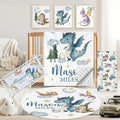 Personalized Baby Crib Bedding Set, 5 Pcs Custom Name Nursery Bedding Set for Girls Boys, Dinosaur Baby Crib Set for Toddlers Infants, Double Layer Bedding Crib Sets Customized Gifts
