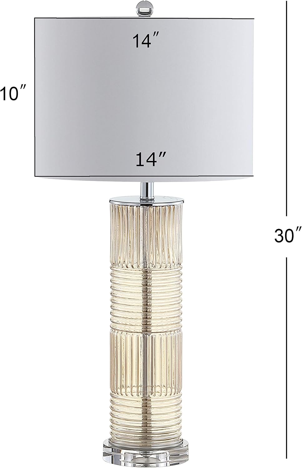 JONATHAN Y 30' Champagne Glass and Crystal Table Lamp, Contemporary Transitional Pillar Lamp for Living Room Bedroom, White Faux Silk Drum Shade, LED Bulb Included JYL2064A
