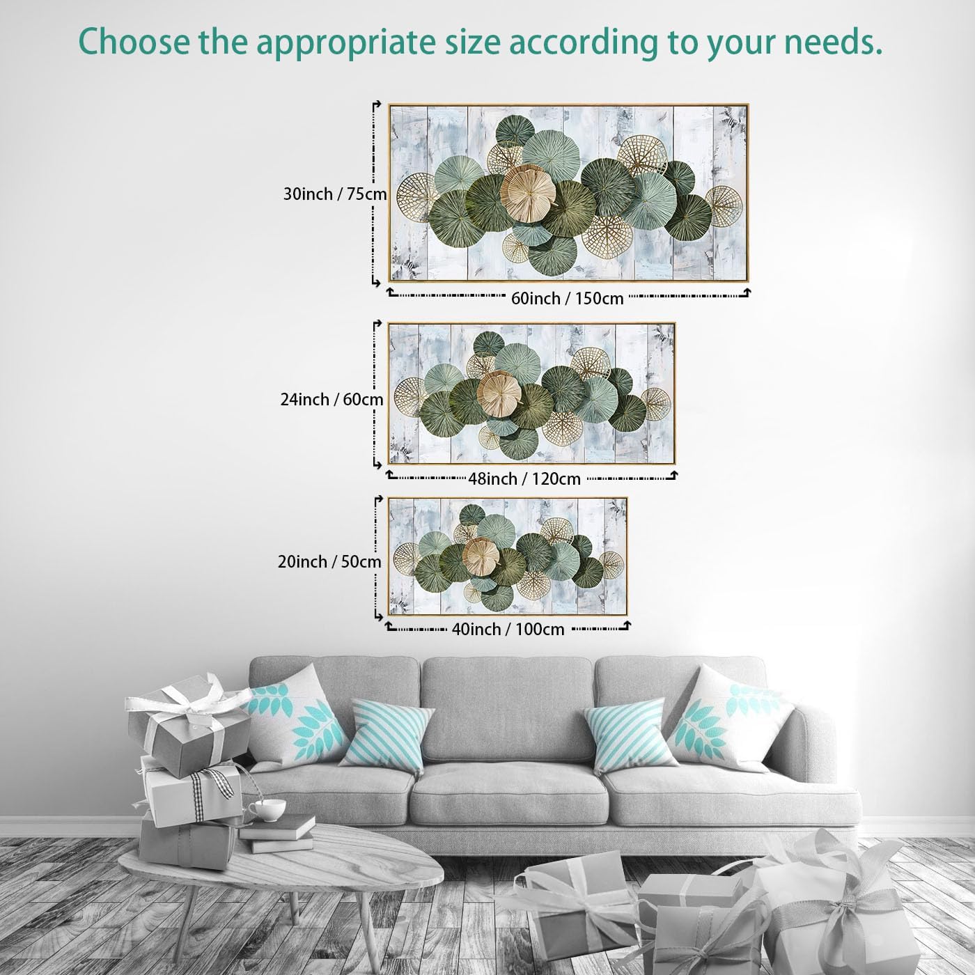 Wall Art Simple Wall Decor Green Canvas Painting Abstract Wall Art for Bedroom Living Room Dining Room Home Office Decor 30'x60' with Framed
