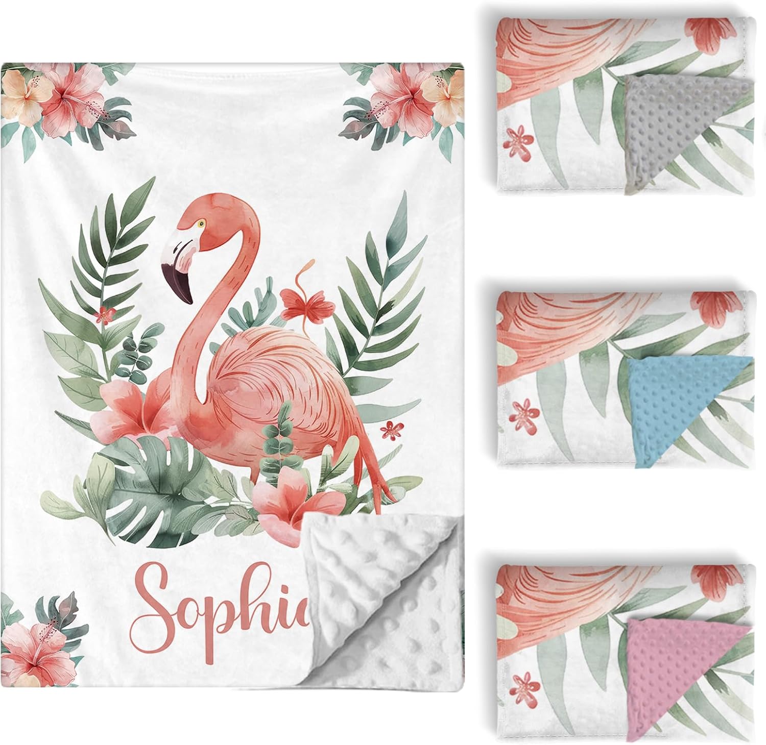 Personalized Baby Crib Bedding Set, 5 Pcs Custom Name Nursery Bedding Set for Girls Boys, Flamingo Baby Crib Set for Toddlers Infants, Double Layer Bedding Crib Sets Customized Gifts