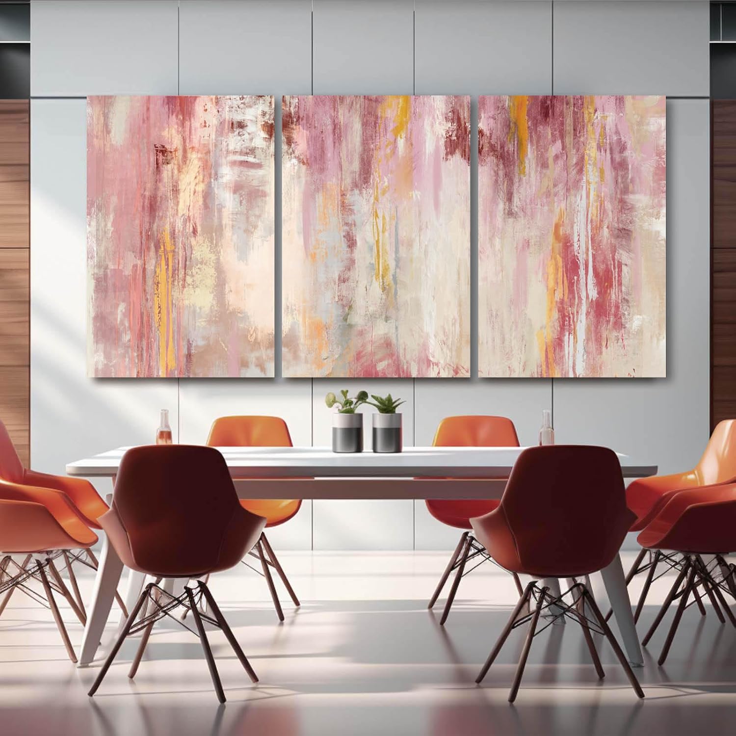 Kureful Large Pink Wall Art Gold Bedroom Decor for Teens Abstract Wall Art for Living Room Canvas Wall Paintings Gold Artwork Pictures for Wall 24'x 36'x 3 Panel