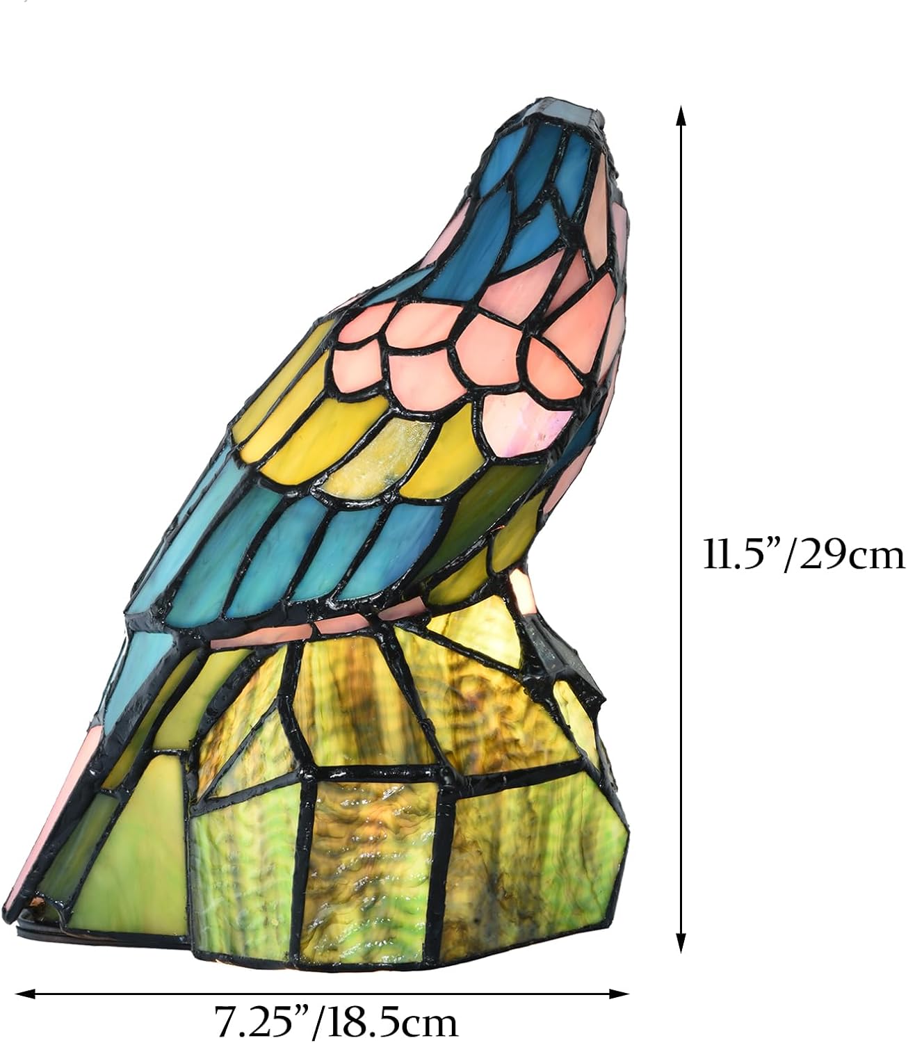 A0023 Tiffany Style Stained Glass Parrot Table Lamp, Handcrafted Colorful Bird Accent Light,W 7.25' x H 11.5' Vintage Desk Lamp for Bedroom Living Room Cafe, LED Bulb Included