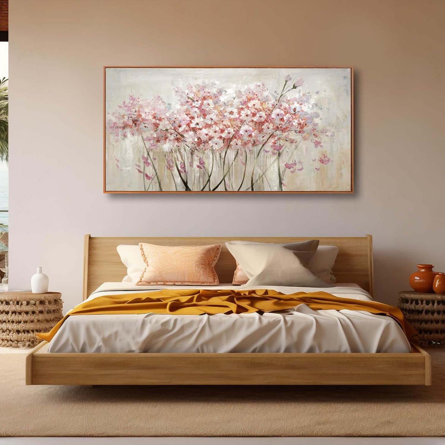 Pink Large Framed Canvas Wall Art Botanical Photo Canvas 29'x58' Artwork for Living Room Kitchen Women Room Decor for Bedroom