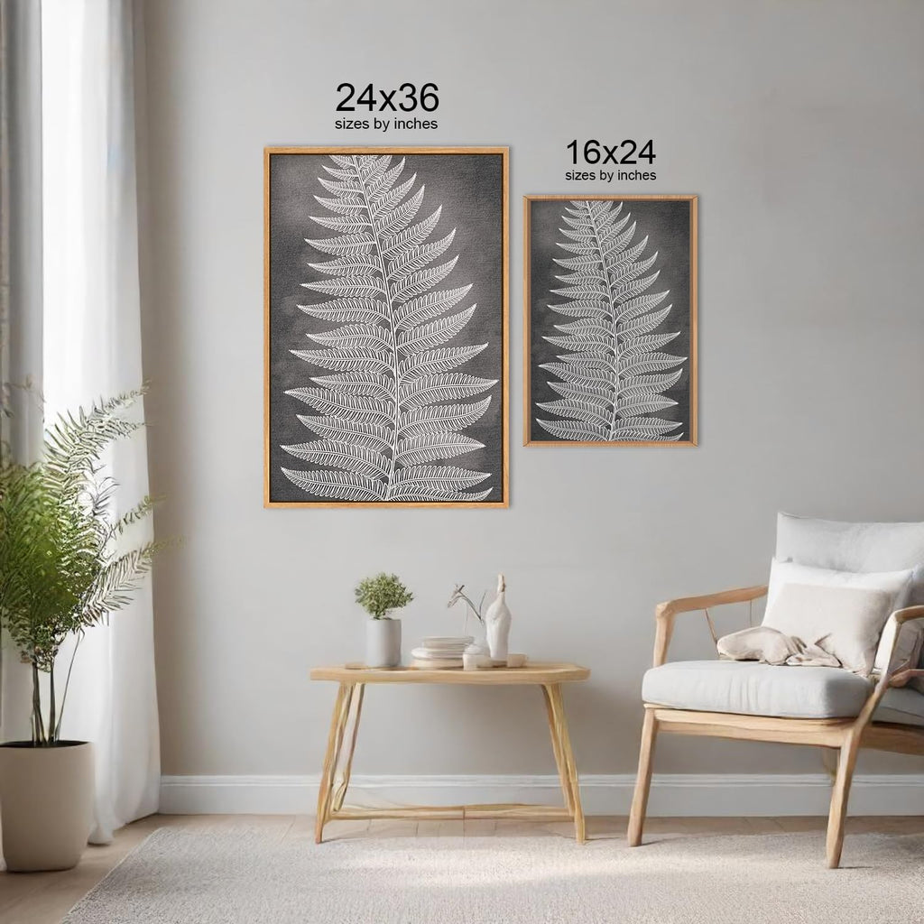 HLNIUC Botanical Neutral Framed Wall Art Set, Abstract Fern Leaf Canvas Wall Decor, Vintage Rustic Plant Wall Painting, Black Beige Nature Art Print for Living Room, Bedroom, Office - 24'x36'x3