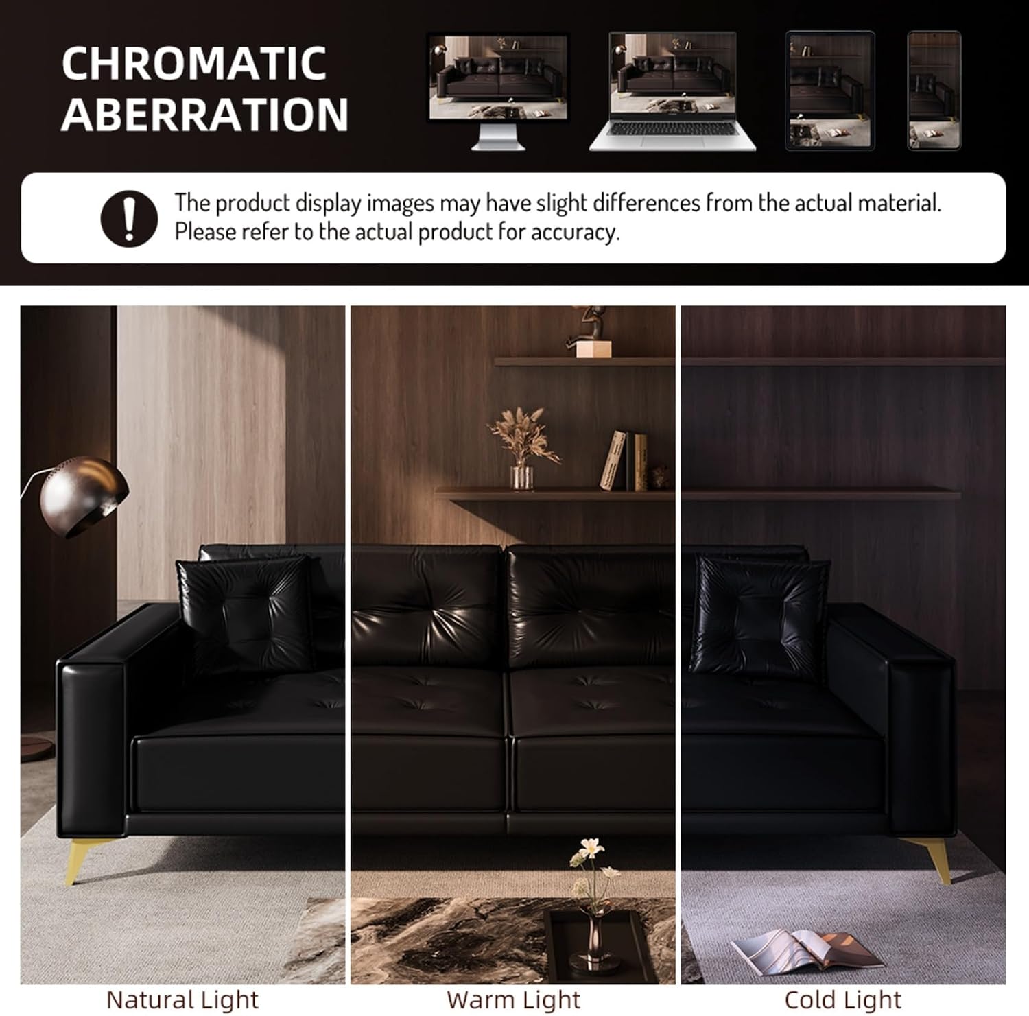 92.1' Chesterfield 3 Seater Pull Out Sofa Bed King Size with 2 Pillows and Golden Legs, PU Leather 3-in-1 Convertible Sleeper Cloud Couch with Tufted Backrest, Black