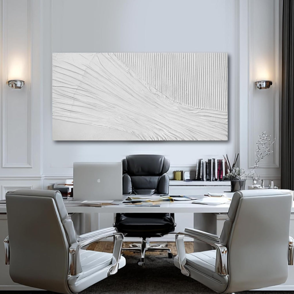 SHEYOYE White Textured Abstract Wall Art Canvas 24x48 Inch, Hand Painted Modern Wall Art, Minimalist Neutral Wall Decor, Canvas Wall Art for Living Room Bedroom, Gallery Wrapped Ready to Hang