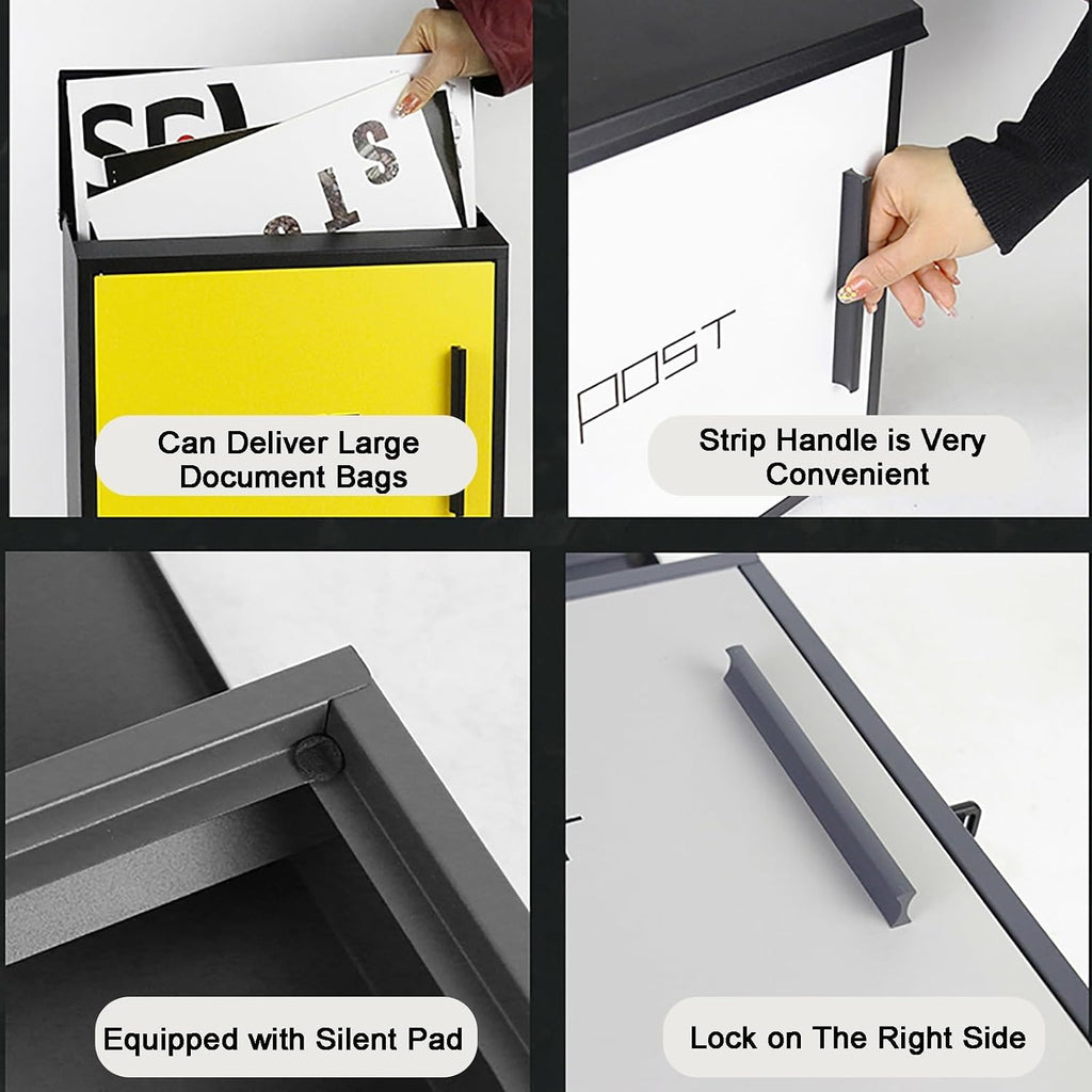 Mailboxes for Outside, Modern Design Mailbox, Large Capacity Galvanized Sheet Mail Box, with Key Lock Secure Metal Mailbox, Easy to Install(Yellow)