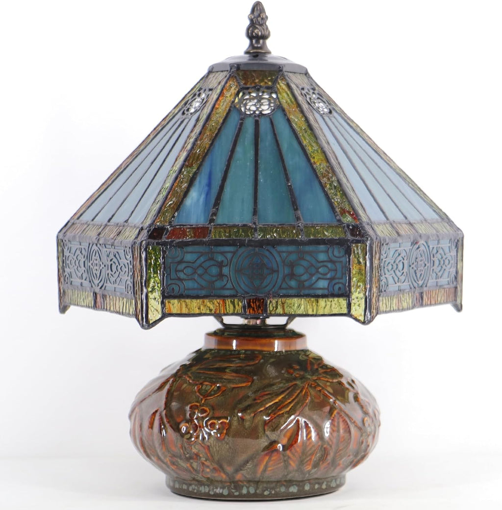 Small Tiffany Table Lamp Mini Mushroom Stained Glass Lamp Memory Sympathy lamp 10X11 Inch (Hexagon Mission Style)