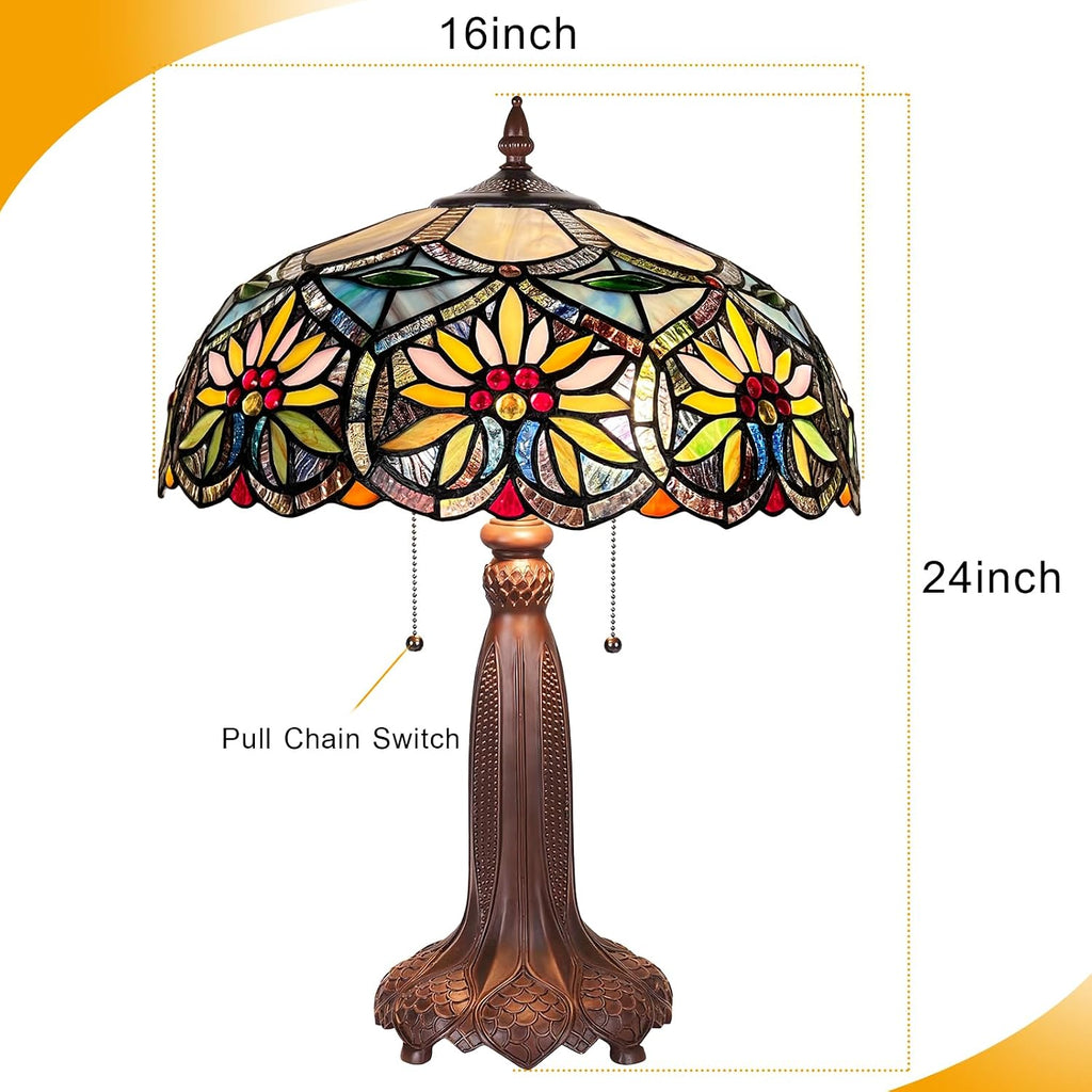 Capulina Tiffany Lamp Stained Glass Table Lamp 2-Light 16X16X24 Inches Gorgeous Grape Sunflower Tiffany Style Desk Lamp for Bedrooms Living Room Study Home Office