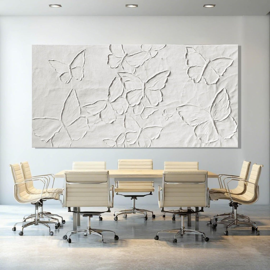 SHEYOYE Large White Aesthetic Canvas Wall Art | Butterfly Wall Art for Wall Decor, Office Art, Living Room or Bedroom Wall Decor, Hallway Decor 29' x 58'