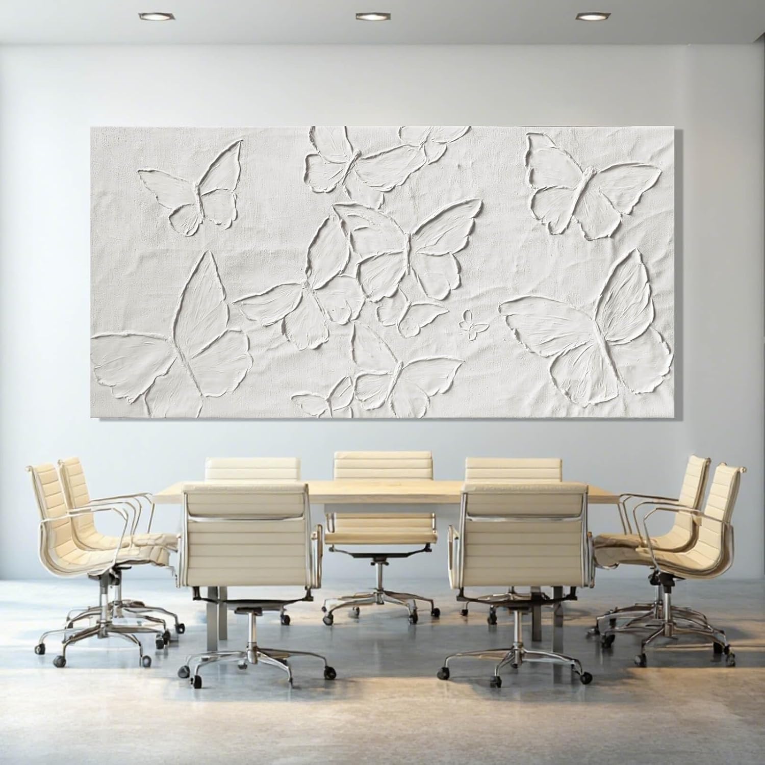 SHEYOYE Large White Aesthetic Canvas Wall Art | Butterfly Wall Art for Wall Decor, Office Art, Living Room or Bedroom Wall Decor, Hallway Decor 29' x 58'
