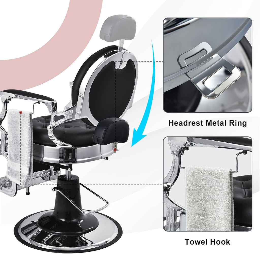 Giantex Vintage Barber Salon Chair, 360 Swivel Reclining, Heavy Duty Hydraulic Pump, Height Adjustable, Rotated Footrest, Makeup Hair Salon Chairs for Hair Stylist (Black)