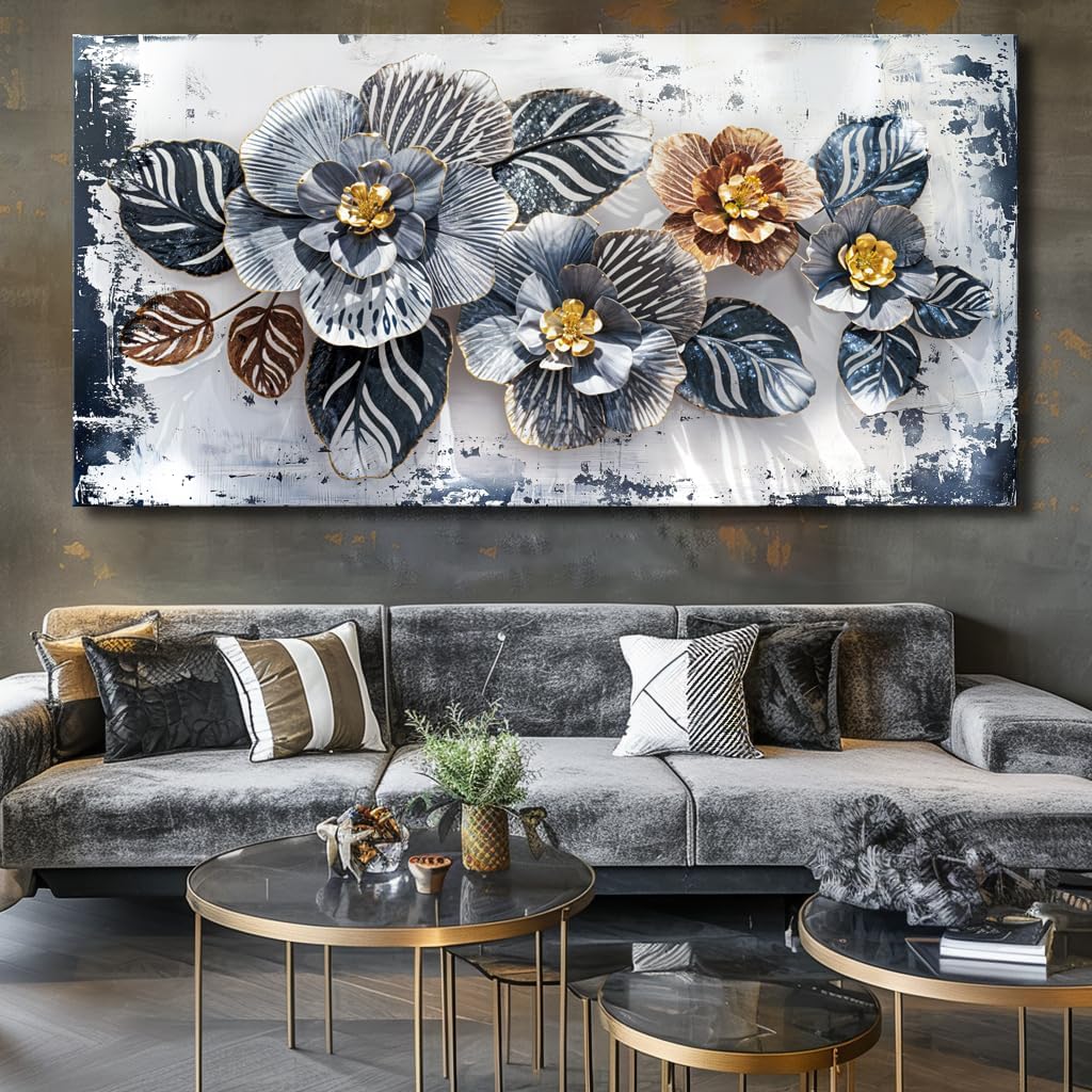 Large Floral Wall Art Decor Elegant Flower Framed Canvas Print Wall Décor for Living Room, Bedroom, Dining Room, and Home Office Modern Textured Ready to Hang - 30'x60'