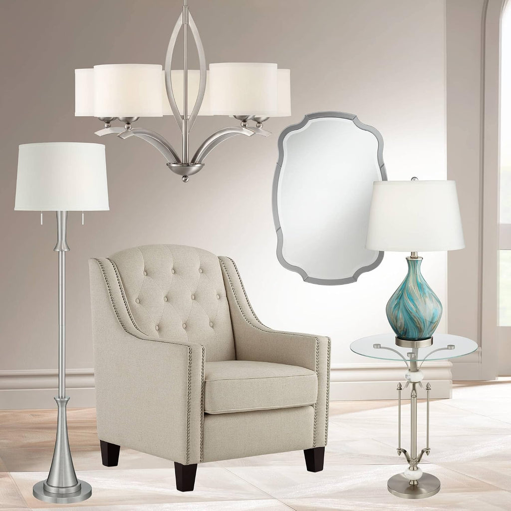360 Lighting Cirrus Modern Style Accent Table Lamp 22' High Blue Gray Glazed Art Glass Off White Drum Shade Decor for Living Room Bedroom House Bedside Nightstand Home Office (Color May Vary)