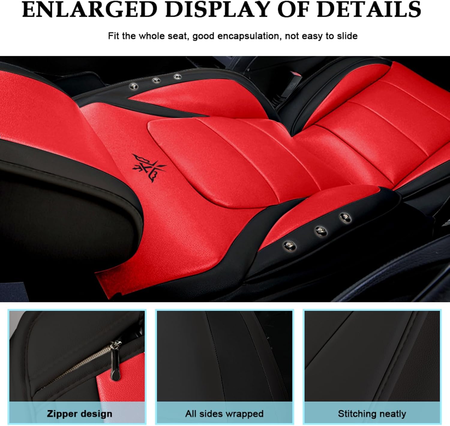 Seat Covers Custom Fit for Dodge Challenger 2009-2025, Standed Front Set Leather Seat Covers Cushion, Waterproof Car Seat Cover Full Set, Automobile Interior(Black Red)