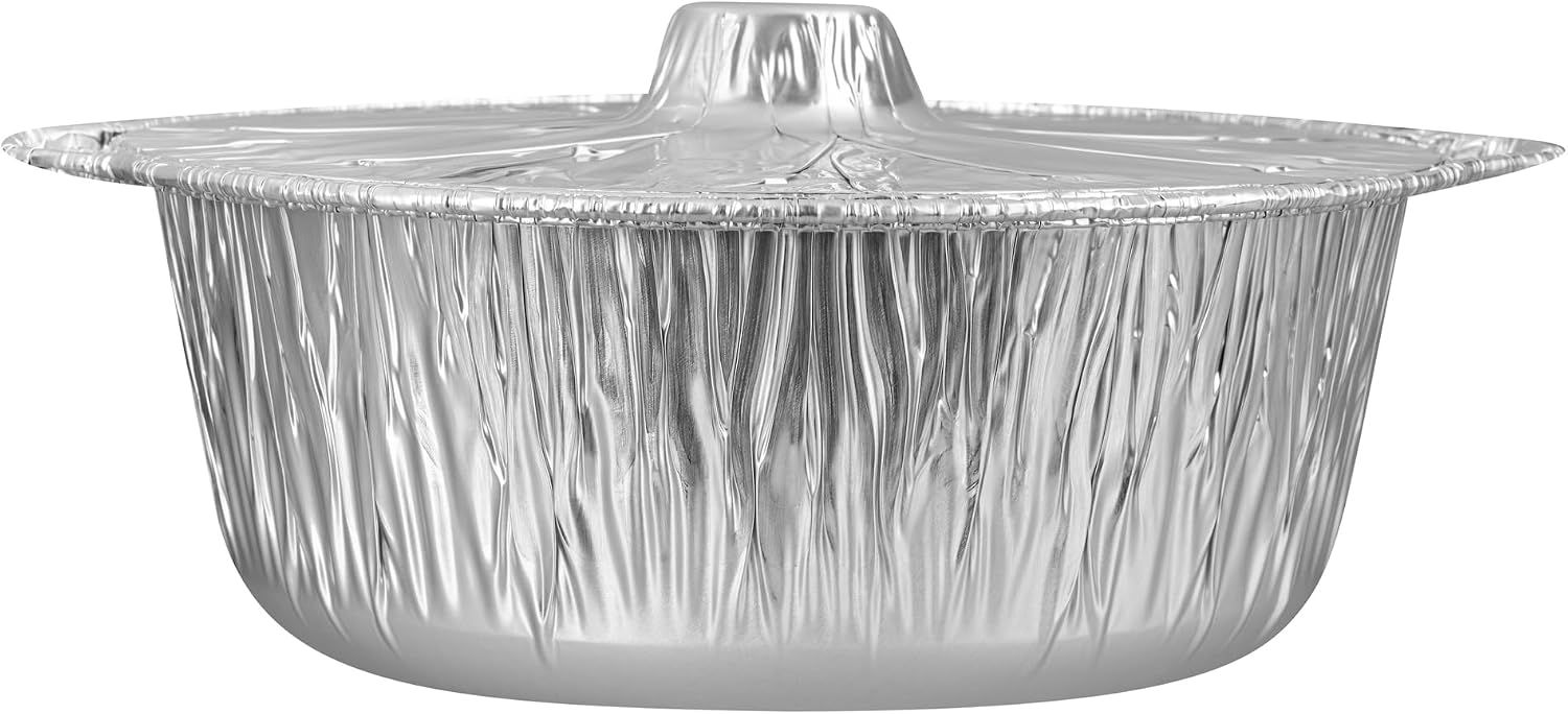 Foil Lux 5.6 Quart Pans And Lids, 100 Disposable Pots With Lids - Oven-Ready, Stove Compatible, Aluminum Foil Baking Pans, Freezable, For Outdoor Camping, Vacation, Picnic, And More - Restaurantware