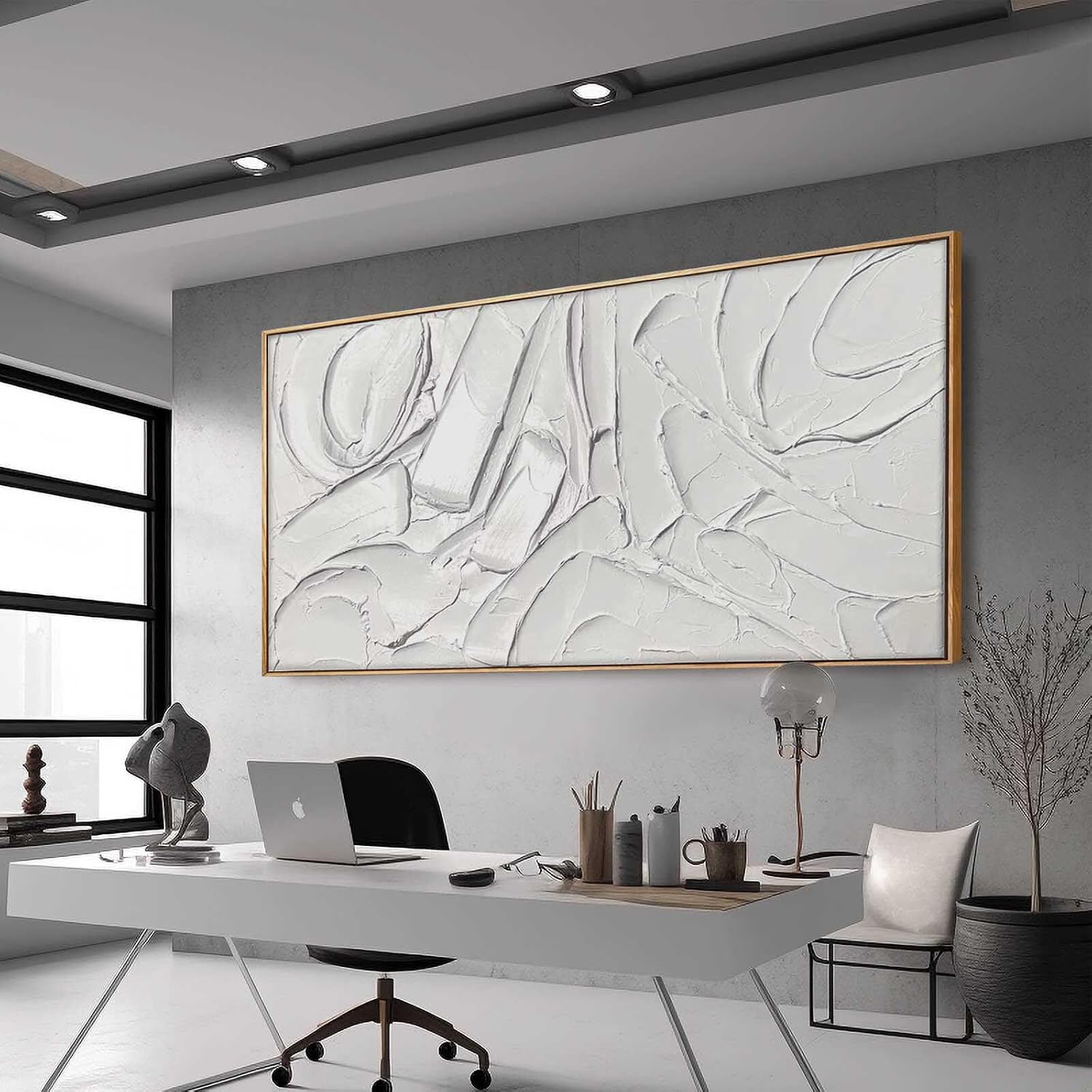 XIANSHOU White Wall Art For Living Room Extra Large Wall Decor Abstract Paintings Modern Artwork Pictures Arts 36'x70'