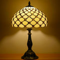 Tiffany Lamp Stained Glass Table Lamp Antique Bedside Reading Light W12H19 Inches (Cream Amber Pearl)