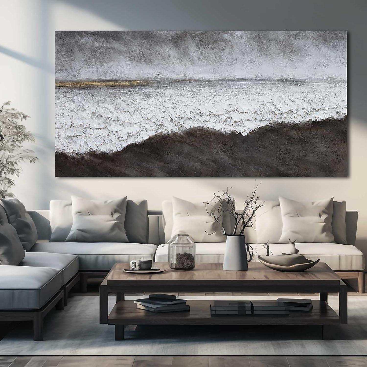 XIANSHOU Black Canvas Artwork For Living Room Abstract Wall Decor Picture on Canvas Large Size Hallway Decor Office Dining Room Decorative Wall Art 29'x58' Ready to Hang