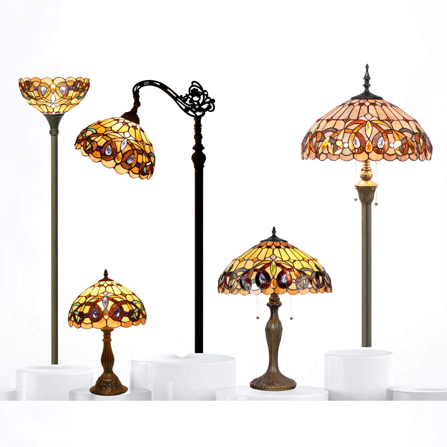 WERFACTORY Tiffany Style Table Lamp Colorful Stained Glass Serenity Victorian Bedside Lamp16X16X24 Inches Desk Light Metal Base Decor Bedroom Living Room Home Office S021 Series