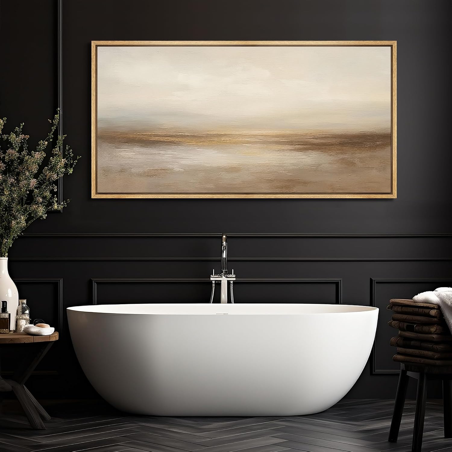 MUDECOR Extra Larg Framed Canvas Print Wall Art Neutral Beige Horizon Abstract Modern Minimalist Landscape Illustrations Decorative Colorful for Bedroom - 60'x30'