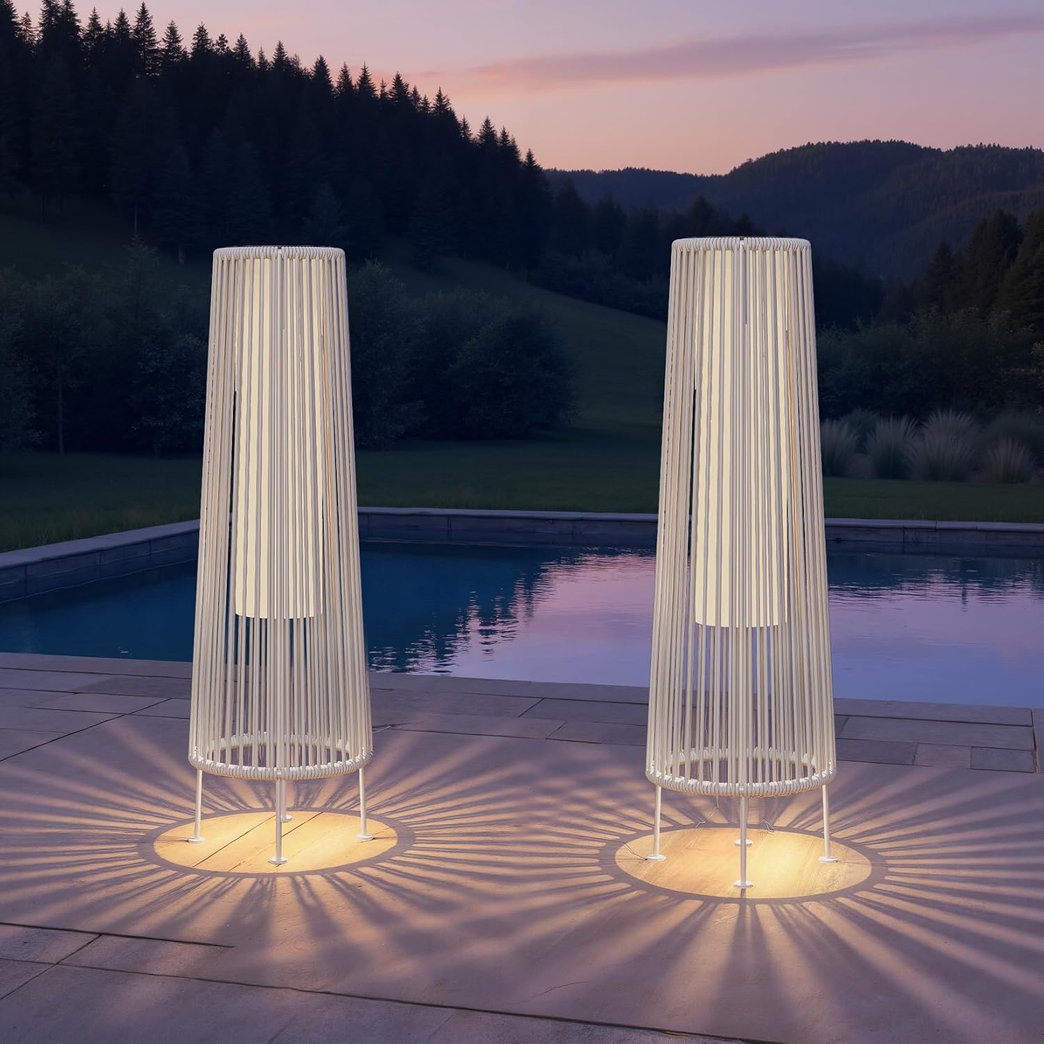 Grand patio Outdoor Floor Solar Light 2-Pack, Wicker Solar Patio Lamp Waterproof Outside Deck Lamp for Porch, Yard, Garden, Lawn Decorations - White, Gordes 2 PCS