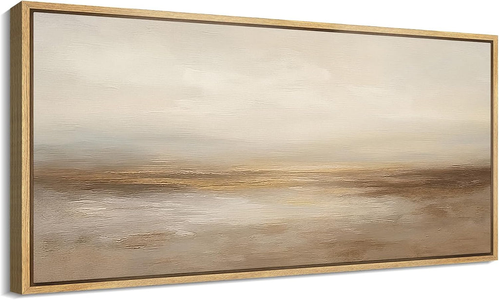 MUDECOR Extra Larg Framed Canvas Print Wall Art Neutral Beige Horizon Abstract Modern Minimalist Landscape Illustrations Decorative Colorful for Bedroom - 60'x30'