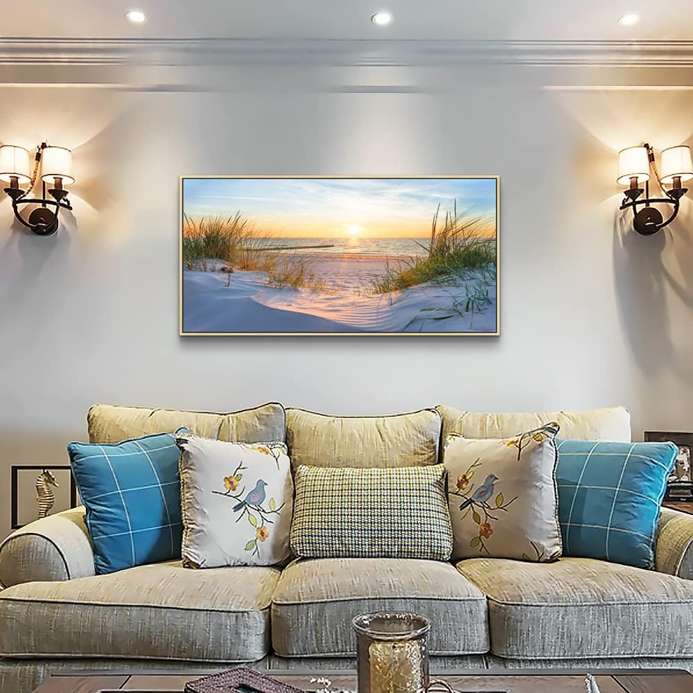 MHARTK66 Framed Wall Art for Living Room Modern Wall Decor for Bedroom Beach Landscapes Painting Coastal Picture Ocean Sunset Artwork for Walls Canvas Prints for Bathroom Office Large Home Decorations