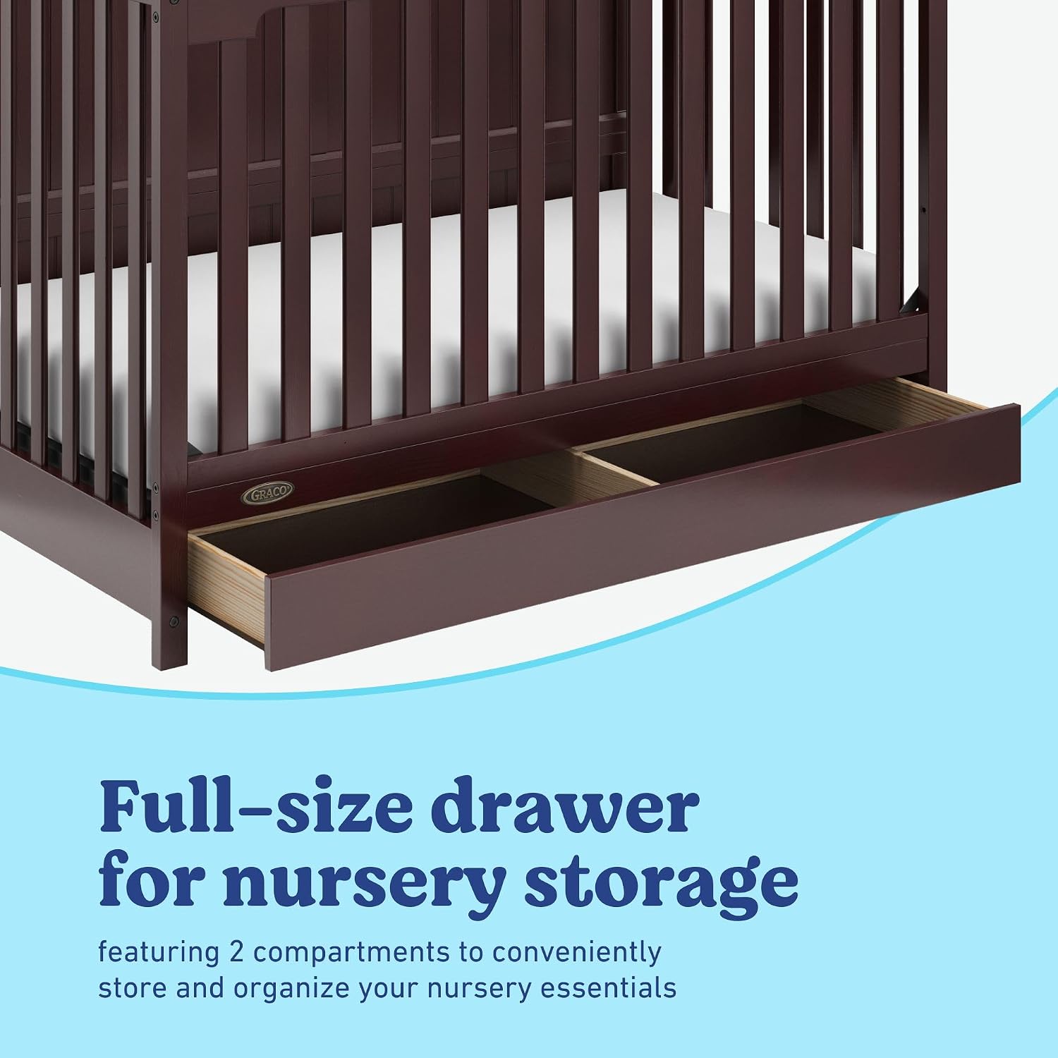 Graco Hadley 5-in-1 Convertible Crib with Drawer – GREENGUARD Gold Certified, Fits Standard Crib Mattress, Converts to Toddler Bed, Daybed and Full Bed, 4 Adjustable Mattress Heights (Espresso)