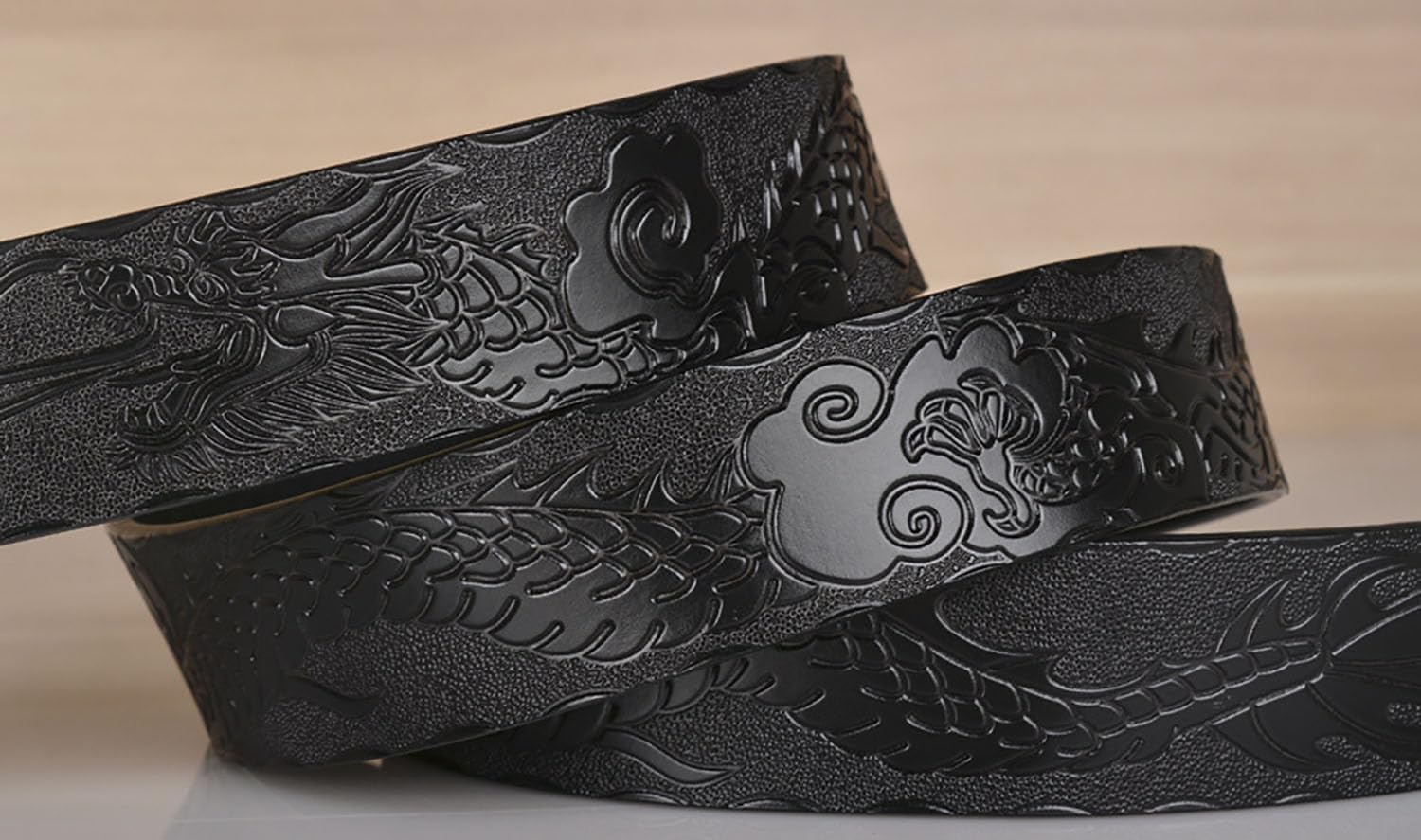 Mens Ratchet Leather Belt, Genuine Leather belts, Engraved Vintage Dragon Eagle Tiger Buckle, Business leisure belt