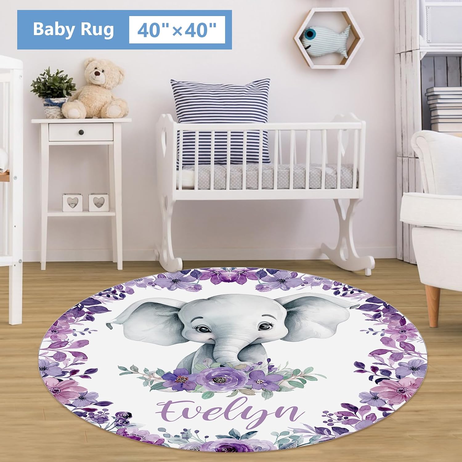 KAINSY Personalized Baby Crib Bedding Set, 5 Pcs Custom Baby Bedding Set with Name, Double Layer Baby Elephant Crib Set for Girls, Soft Flannel Nursery Bedding Set, Toddlers Infants New Parents Gift