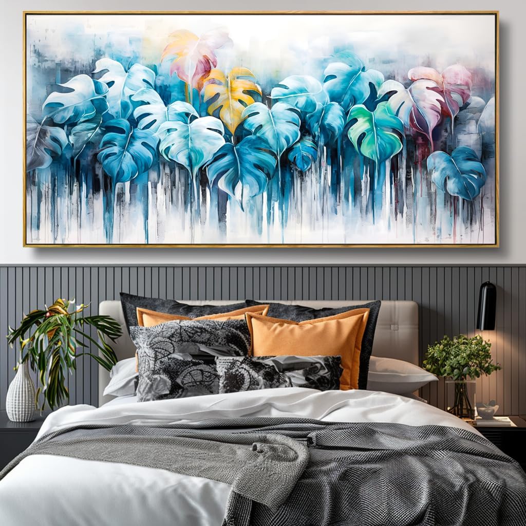 Wall Art Colorful Leaf Abstract Modern Artwork Canvas Painting for Bedroom Living Room Office Large Decor 24'x48' with Framed