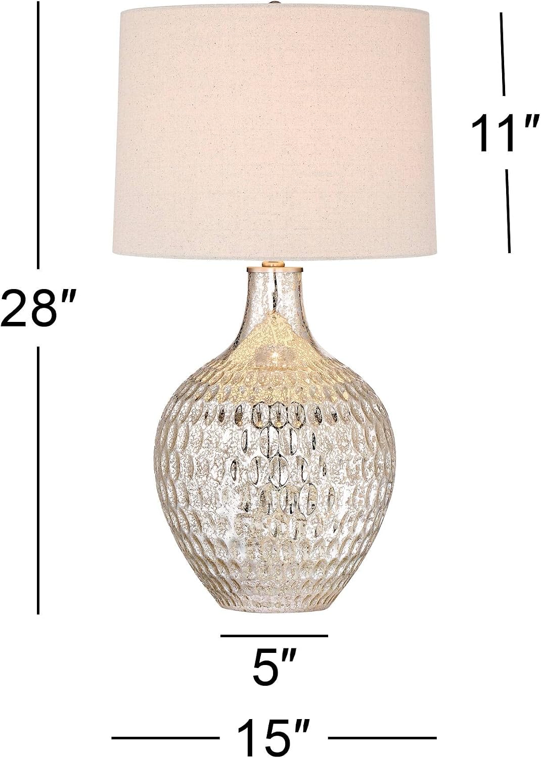 360 Lighting Waylon Modern 3-Way Table Lamp 28' Tall with Table Top Dimmer Mercury Glass Dimpled Textured Off White Drum Shade for Bedroom Living Room House Home Bedside Nightstand