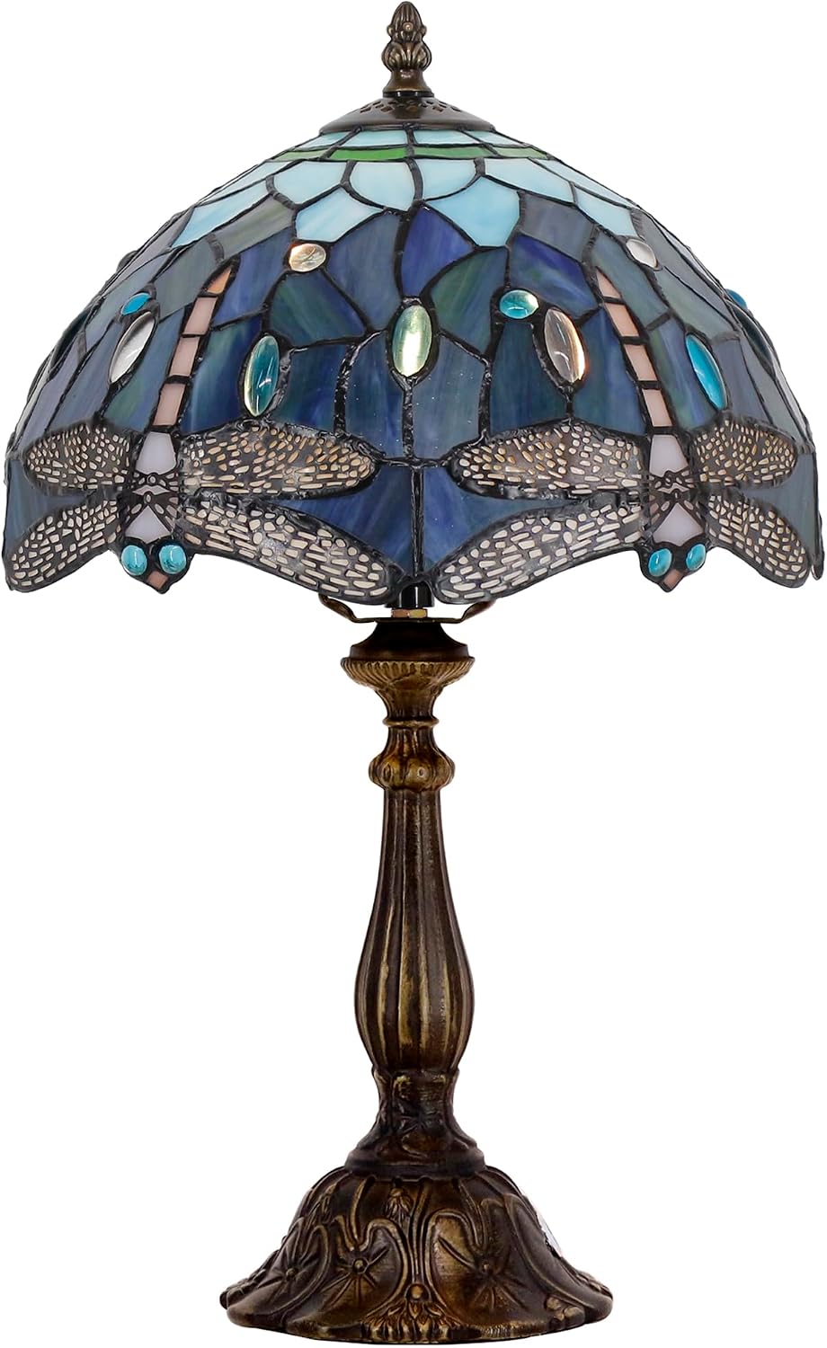 Tiffany Lamp Touch Control Table Lamp Blue Stained Glass Desk Lamp 12X12X19 Inches Dragonfly Style Reading Light