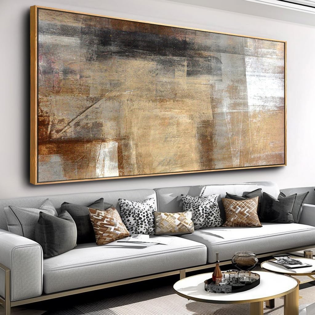 Wall Art Abstract Wall Decor Yellow Black Ink Canvas Painting Modern Artwork for Living Room Bedroom Dining Room Home Office Decor 24'x48' with Framed