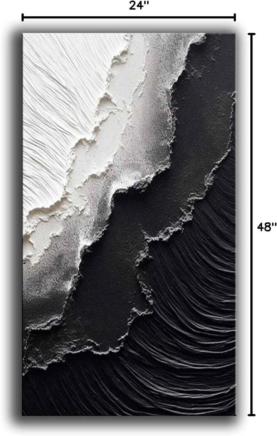 YaSheng Art - Vertical Wall Art Texture Abstract Oil Painting ,Hand Painted sea wave Black and White Wall Art Minimalist modern Art Paintings,, Home Living room Room Dining Room Bedroom Wall Decorative Art Oil Painting 24x48inch