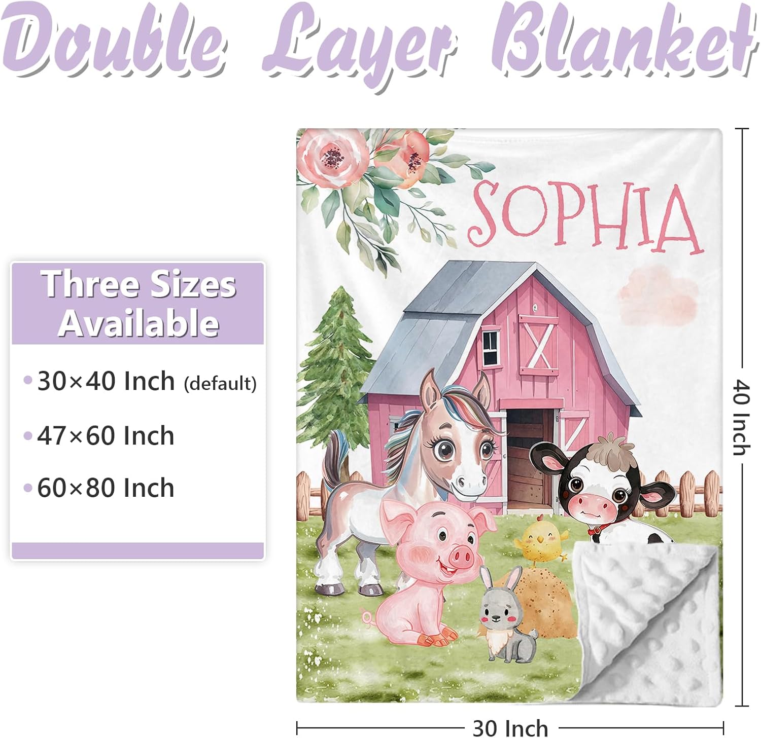 Personalized Baby Crib Bedding Set, 5 Pcs Custom Name Nursery Bedding Set for Girls Boys, Farm Animals Baby Crib Set for Toddlers Infants, Double Layer Bedding Crib Sets Customized Gifts